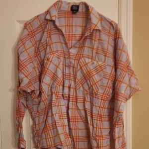 BDG Women's Orange Pink and Lavender Plaid Blouse